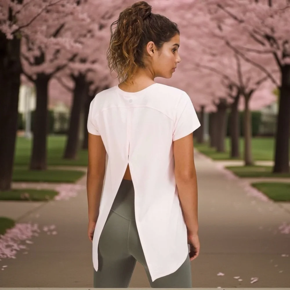 Lululemon Modal Open Up Tie Back T-Shirt in Strawberry Milkshake Sz 8